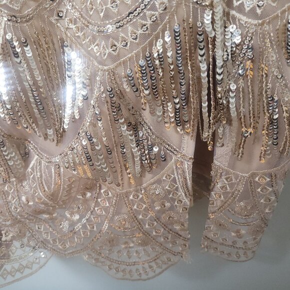Lulu's Awe-Inspiring Gold Embroidered Sequin Midi Dress Size Small NWT - Picture 5 of 10
